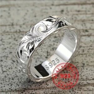 S925 Sterling Silver Boho Artisan Crafted Carved Leaf and Flower